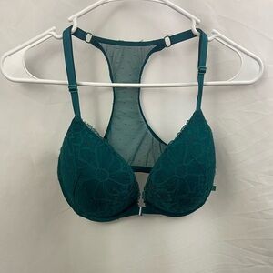 Victoria's Secret Bra 36D Underwire Emerald Green Push Up Racer Back Front Close